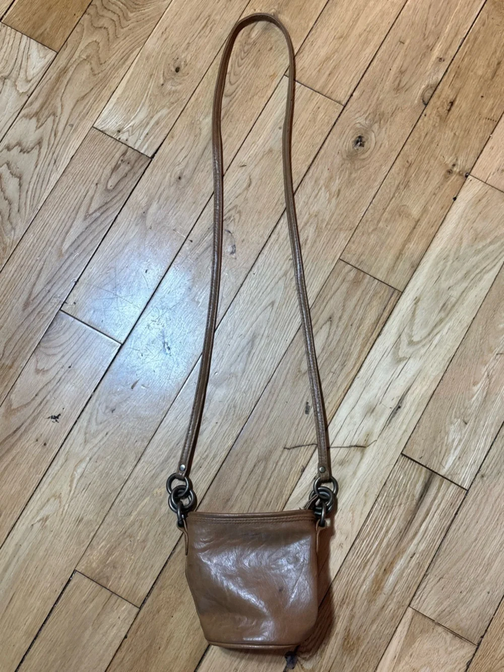 Vintage Boho GIANNINI Brown Faux Leather Mini Crossbody Bag